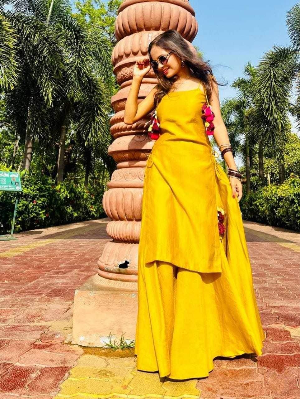 Georgette Yellow Kurti With Palazzo - MYLUXURY LANE ENTERPRISE